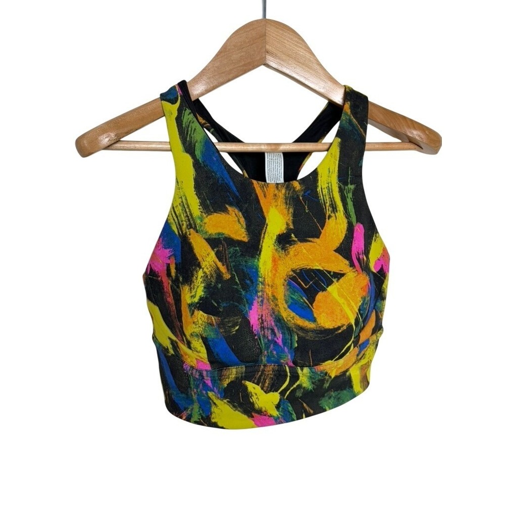 Lululemon Energy Bra‎ High Neck Longline Abstract Brushstroke Multi Color Size 6